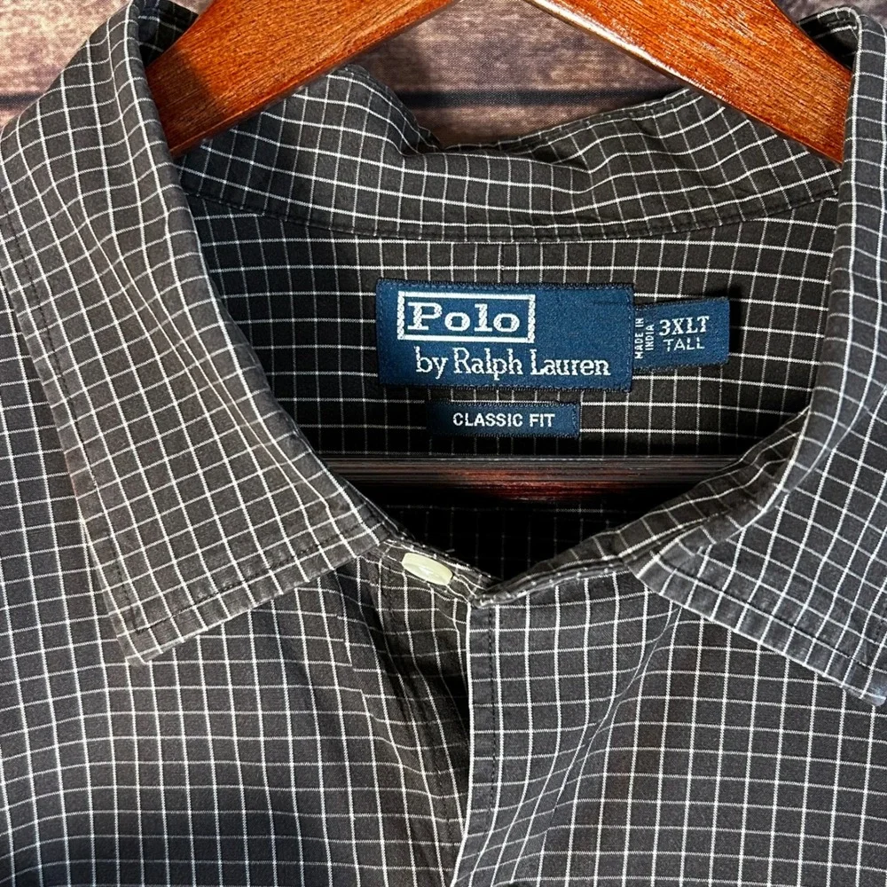 Polo Ralph Lauren Mens 3XLT Tall Brown White Grid Check Button Down Shirt Cotton